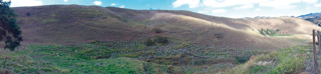Panorâmica que mostra a extensa área objeto do projeto de restauração de paisagem e recuperação de nascentes tocado por Alencar Ferreira.