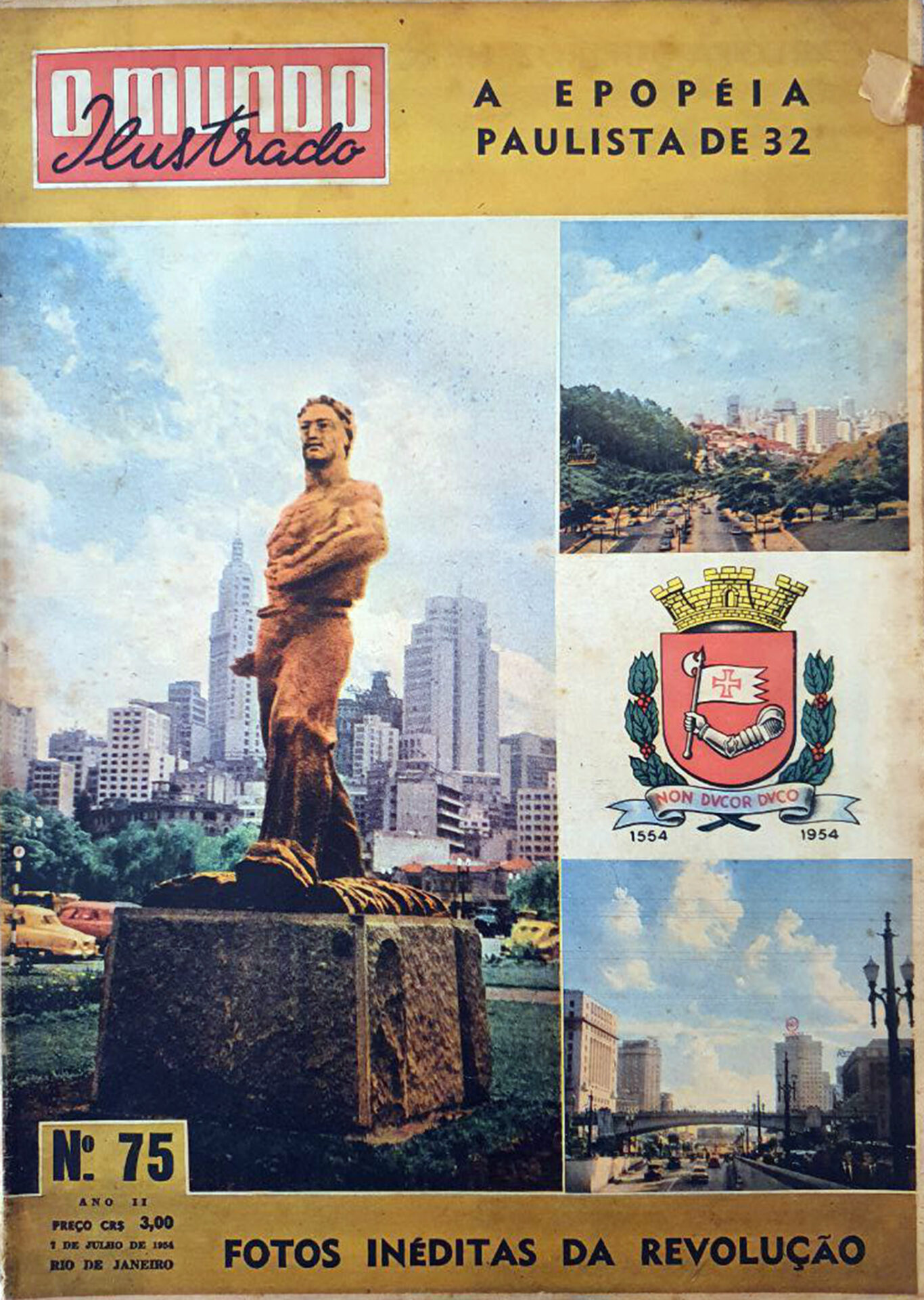 Capa da revista “O Mundo Ilustrado”, edição nº 75, de Julho de 1954. Exemplar com “fotos inéditas de Revolução”, que faz parte do acervo do Arquivo Pró-Memória, da Fundação Christiano Rosa, de Piquete, SP.