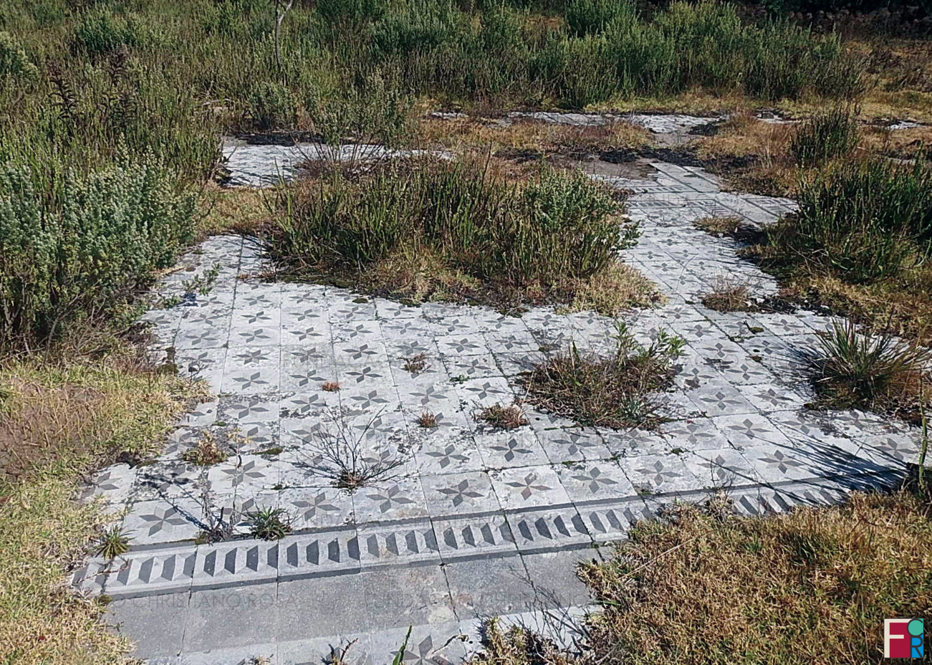 Detalhes do piso nas ruínas do Sanatório Militar em foto de Maio de 2022.