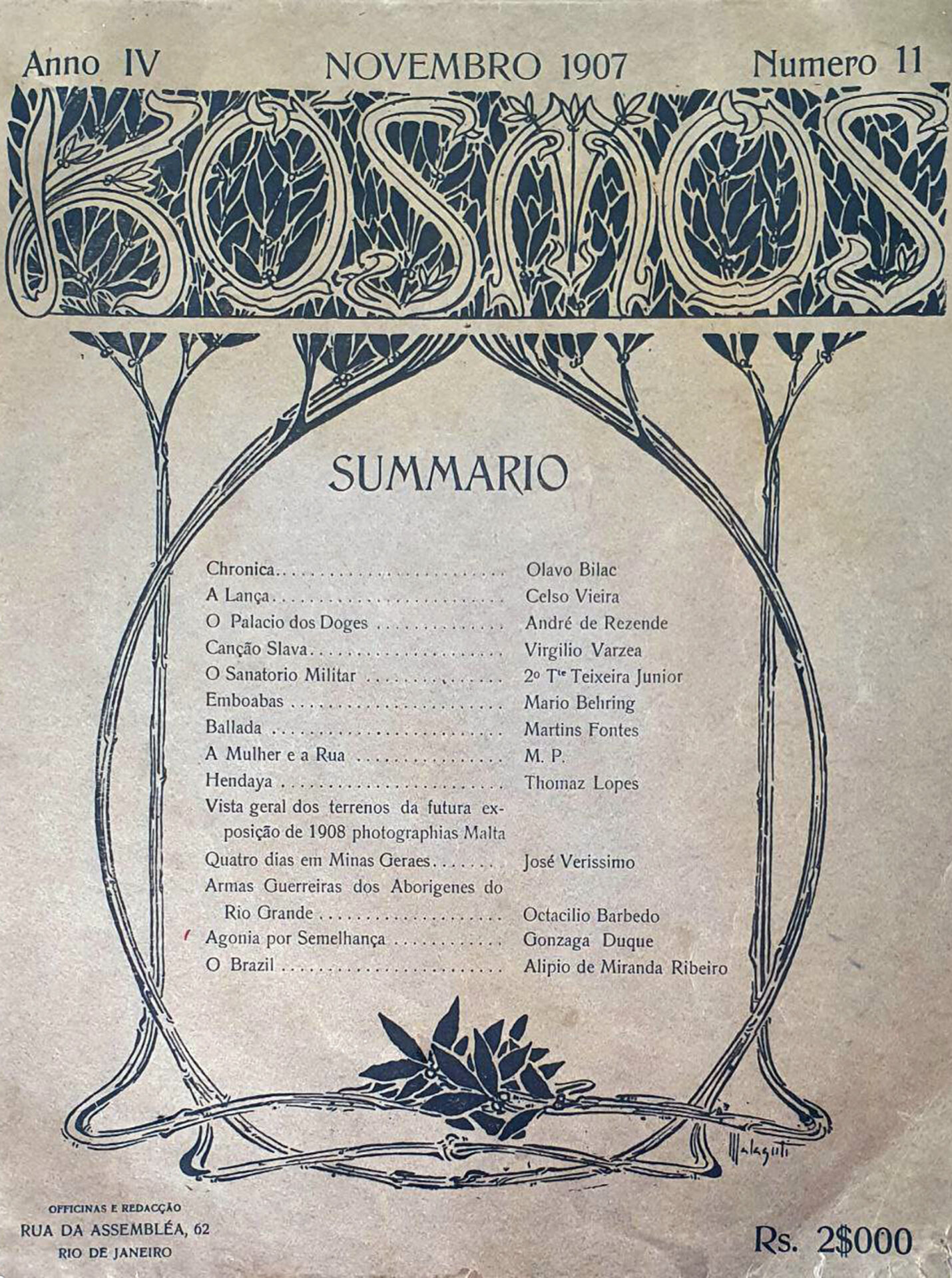 Capa da revista “KOSMOS”, edição nº 11, de novembro de 1907, em que há uma matéria sobre “O Sanatório Militar”.