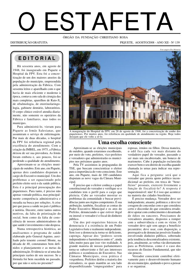 O Estafeta nº 139 — agosto de 2008