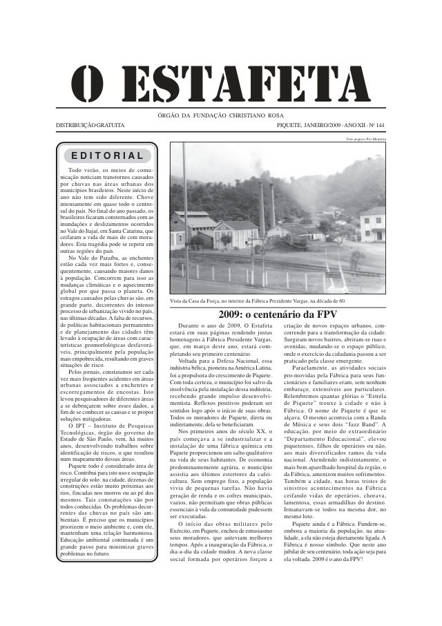 O Estafeta nº 144 — janeiro de 2009