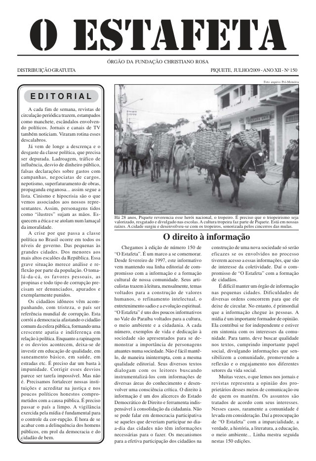 O Estafeta nº 150 — julho de 2009