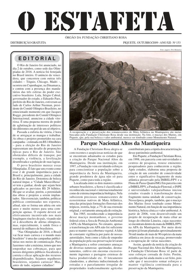 O Estafeta nº 153 — outubro de 2009