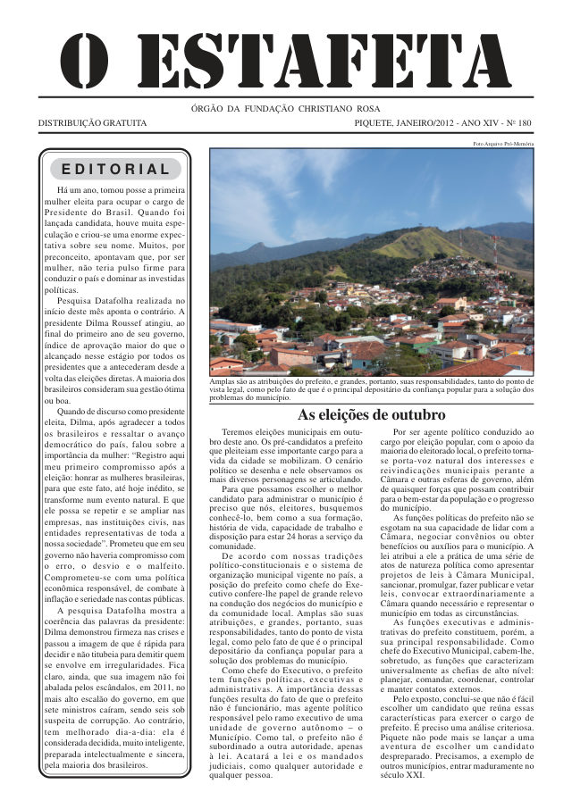 O Estafeta nº 180 — janeiro de 2012