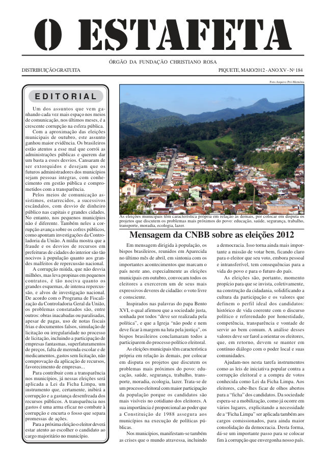 O Estafeta nº 184 — maio de 2012