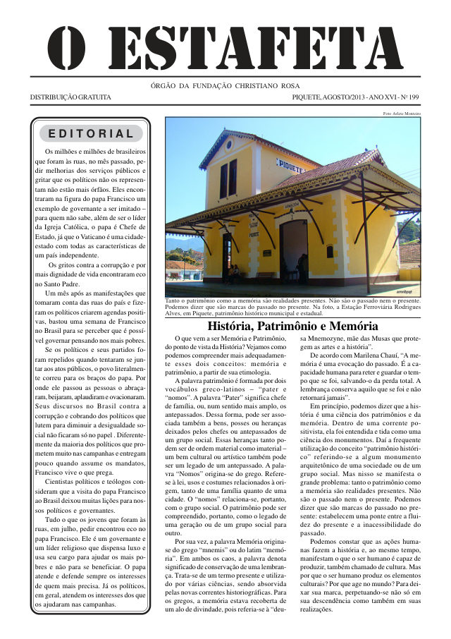 O Estafeta nº 199 — agosto de 2013