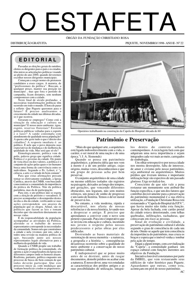 O Estafeta nº 22 — novembro de 1998