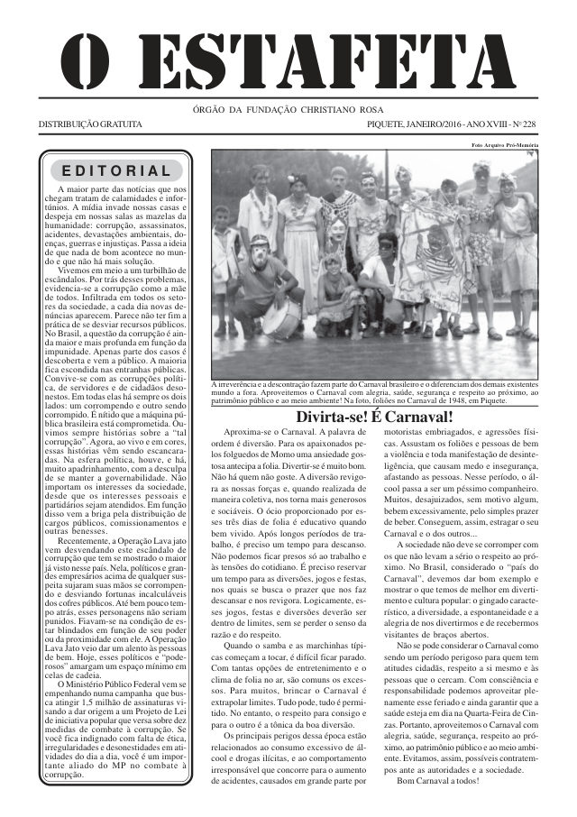 O Estafeta nº 228 — janeiro de 2016