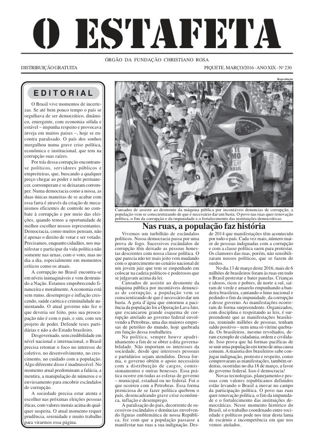 O Estafeta nº 230 — março de 2016
