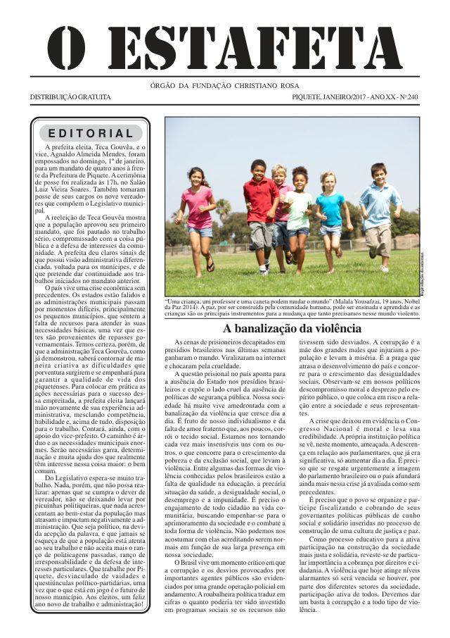 O Estafeta nº 240 — janeiro de 2017