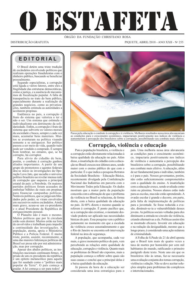 O Estafeta nº 255 — abril de 2018