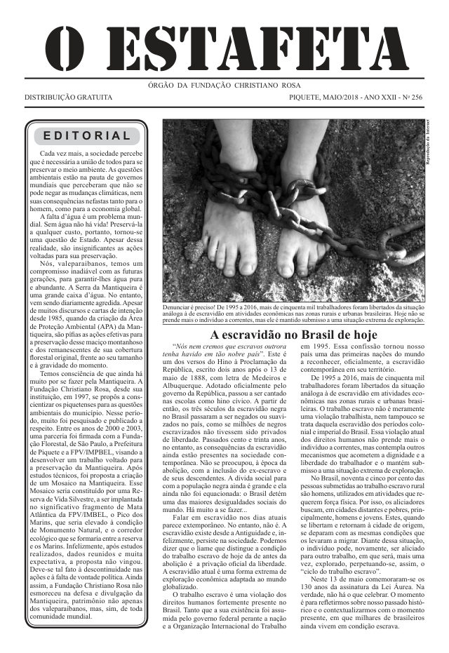 O Estafeta nº 256 — maio de 2018