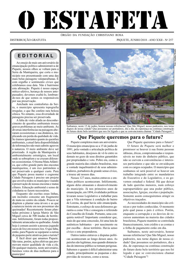 O Estafeta nº 257 — junho de 2018