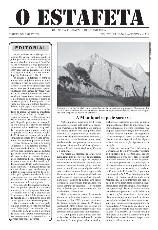 O Estafeta nº 258 — julho de 2018