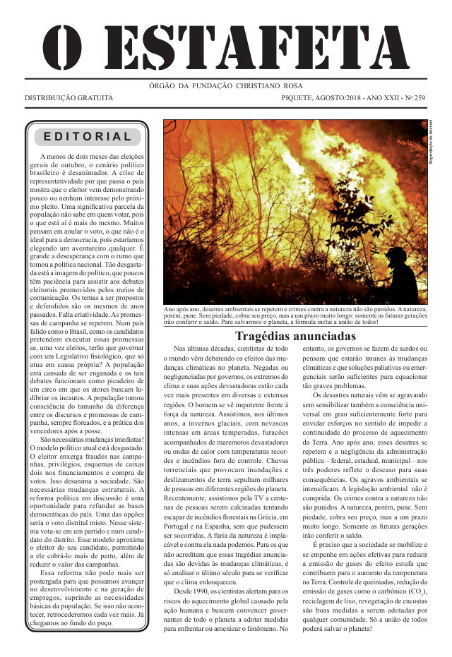 O Estafeta nº 259 — agosto de 2018