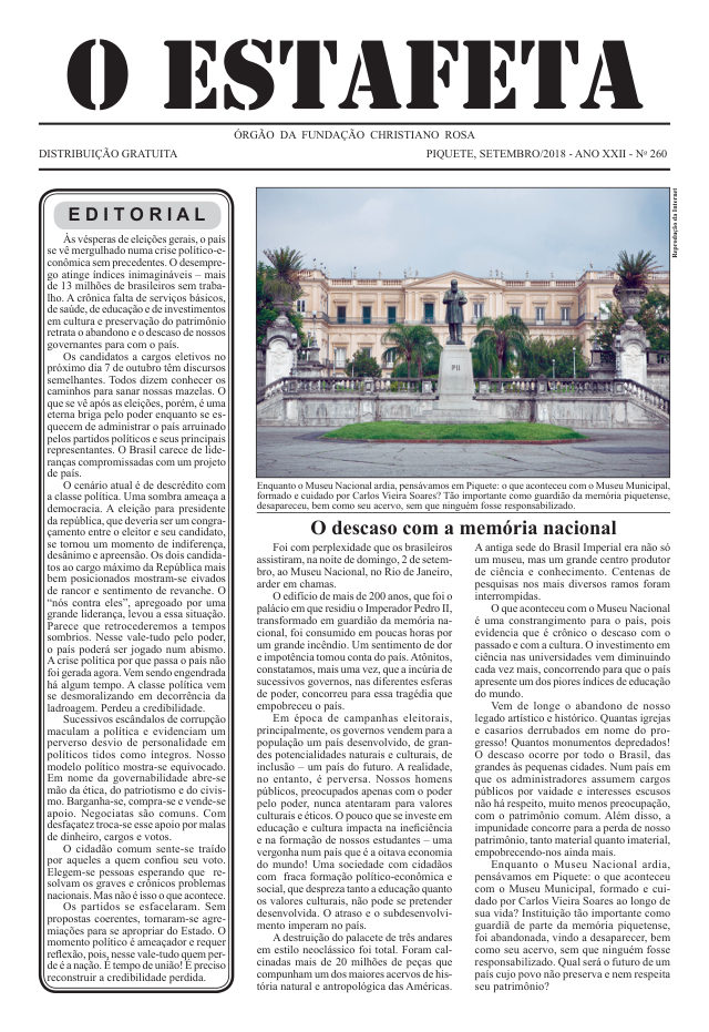 O Estafeta nº 260 — setembro de 2018