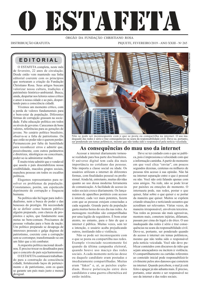 O Estafeta nº 265 — fevereiro de 2019