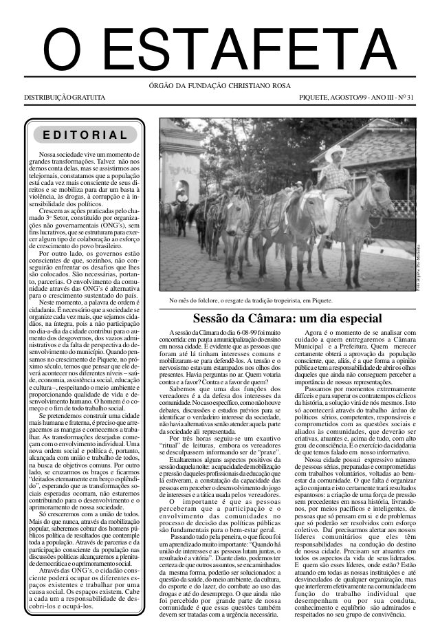 O Estafeta nº 31 — agosto de 1999