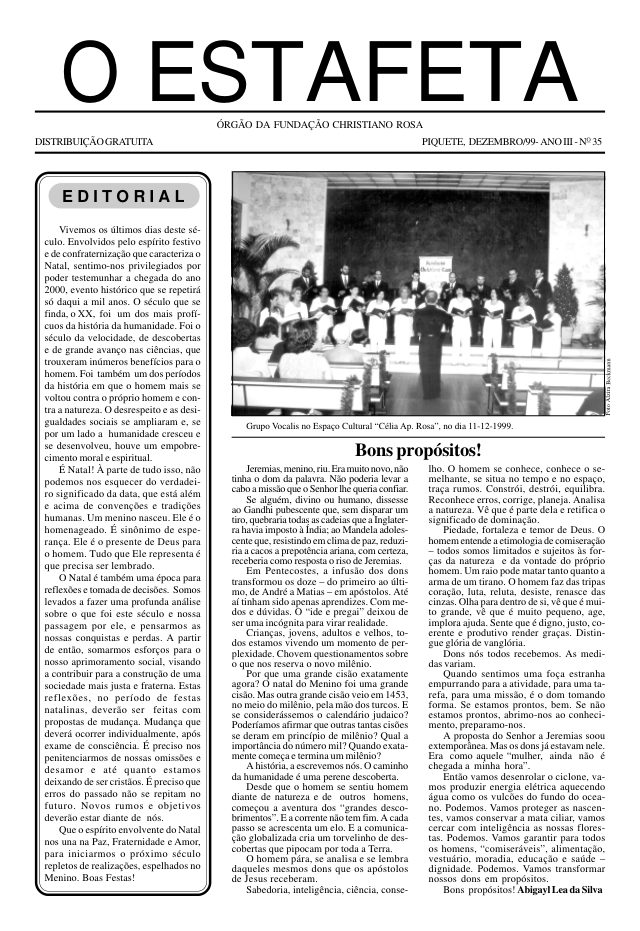 O Estafeta nº 35 — dezembro de 1999