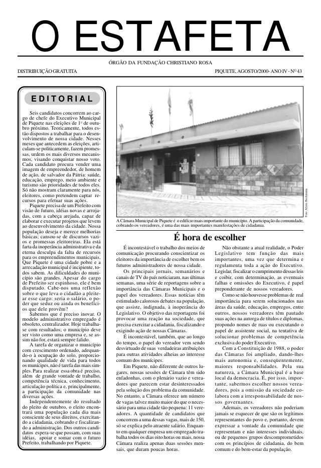 O Estafeta nº 43 — agosto de 2000