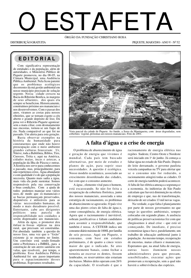 O Estafeta nº 52 — maio de 2001