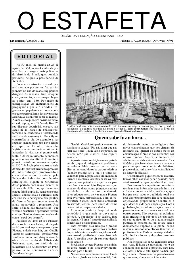 O Estafeta nº 91 — agosto de 2004
